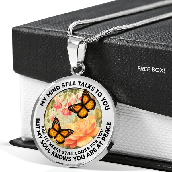 AG2908018 My Mind Still Talks To You Orange Monarch Butterflies Flower Luxury Necklace with Back Engraving