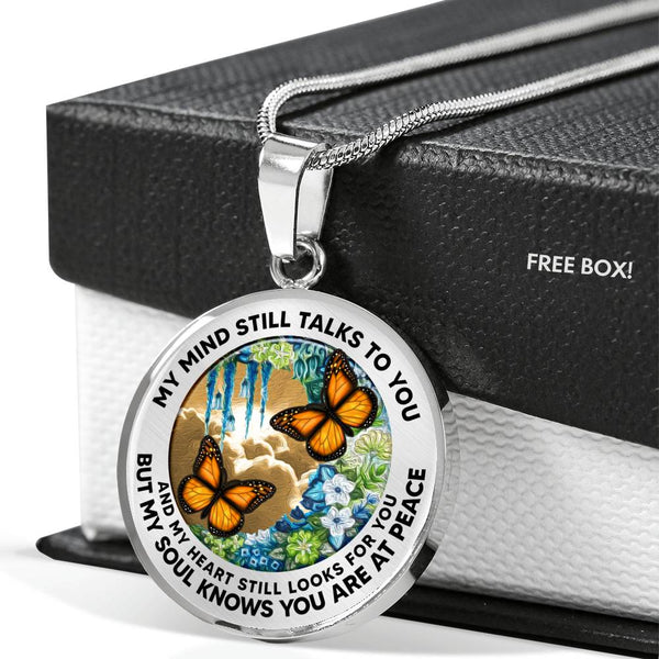 AG2408033 My Mind Still Talks To You Orange Monarch Butterflies Flower Luxury Necklace with Back Engraving