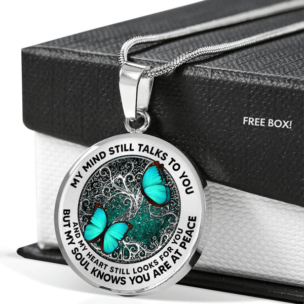 AG2208003 My Mind Still Talks To You Turquoise Butterflies Silver Tree Of Life Luxury Necklace with Back Engraving