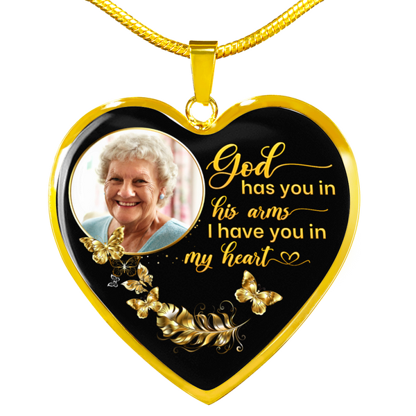 Golden Butterfly God Has You HNLVBC0025 Personalized Memorial Heart Pendant Necklace