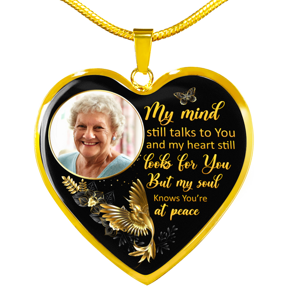 Golden Hummingbird My Mind HNLVBC0025 Personalized Memorial Heart Pendant Necklace