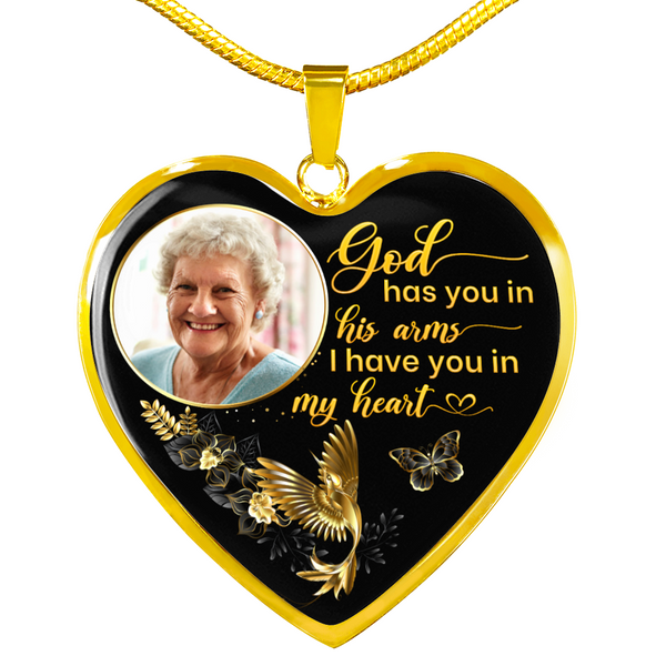 Golden Hummingbird God Has You HNLVBC0025 Personalized Memorial Heart Pendant Necklace