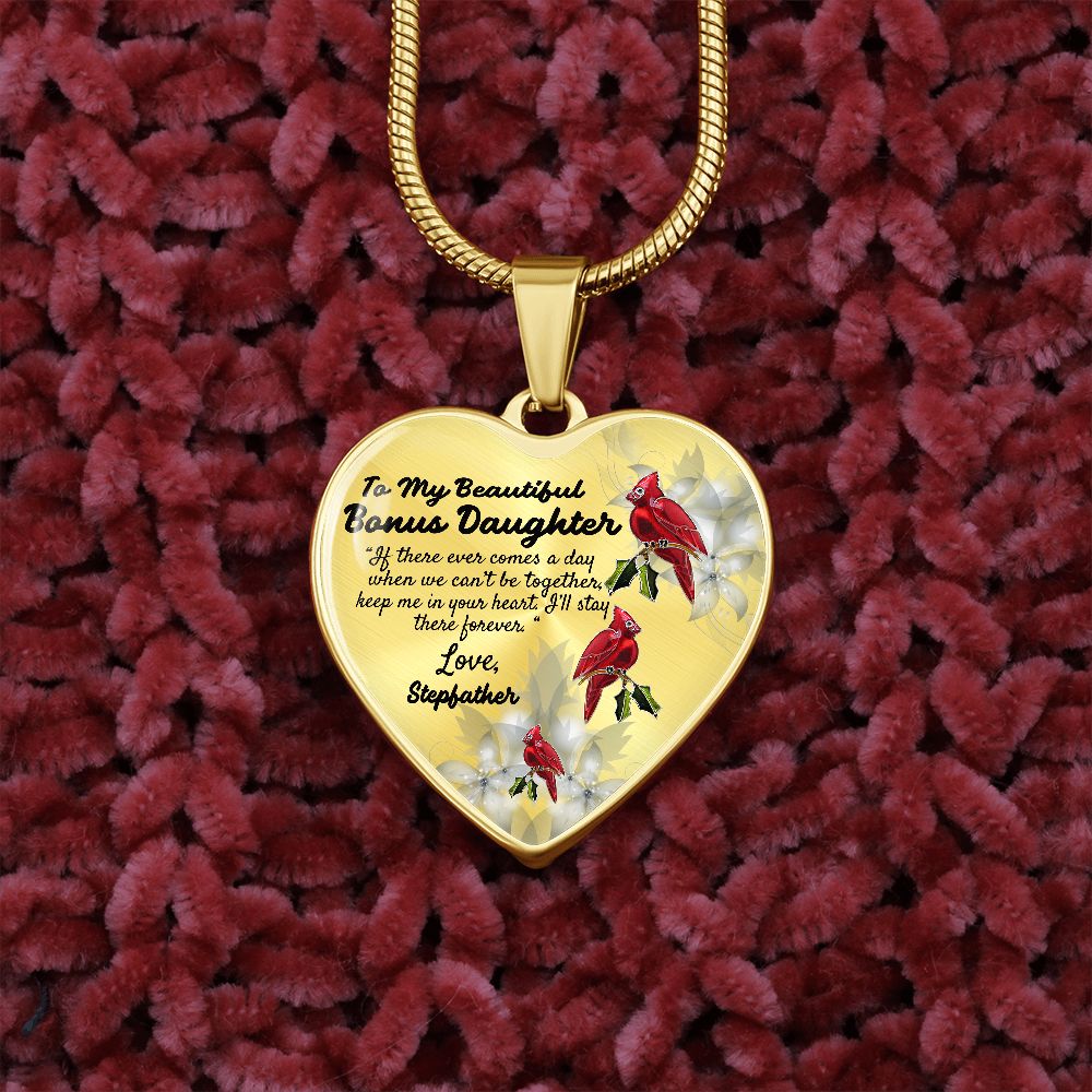 To My Beautiful Bonus Daughter Heart Necklace Birthday Gift, Christmas Gift From Stepfather