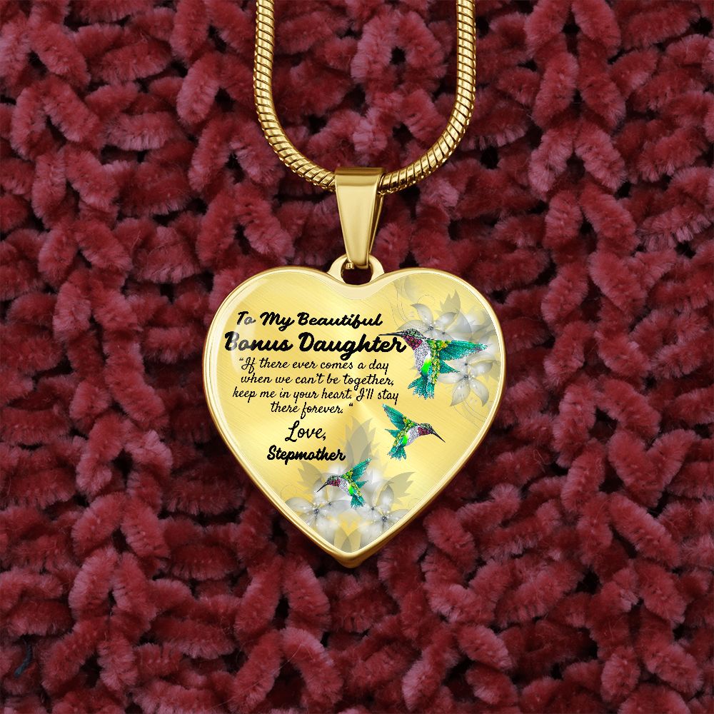 To My Beautiful Bonus Daughter Heart Necklace Birthday Gift, Christmas Gift From Stepmother