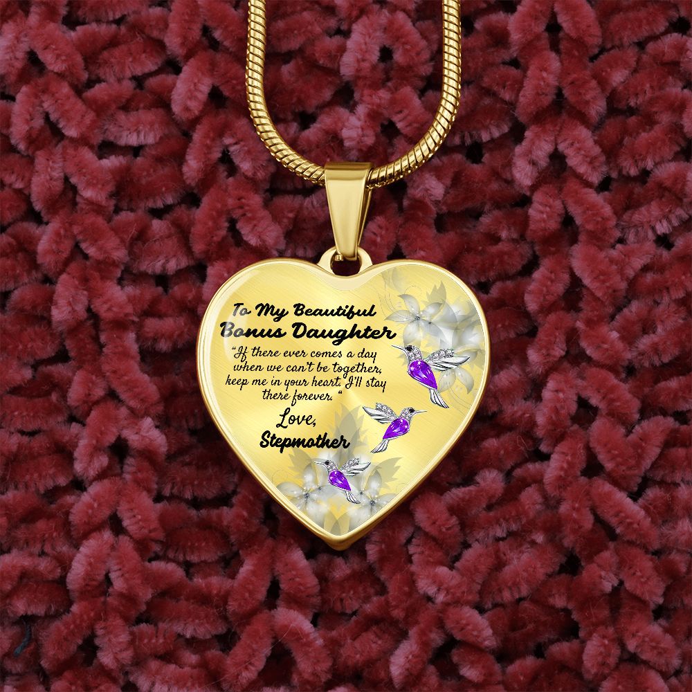 To My Beautiful Bonus Daughter Heart Necklace Birthday Gift, Christmas Gift From Stepmother