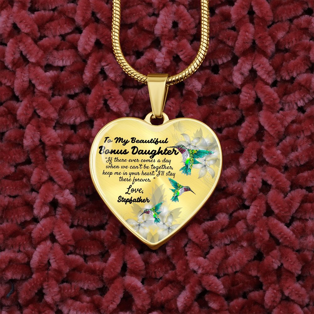 To My Beautiful Bonus Daughter Heart Necklace Birthday Gift, Christmas Gift From Stepfather