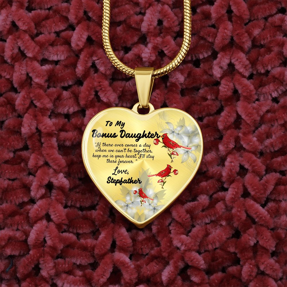 To My Bonus Daughter Heart Necklace Birthday Gift, Christmas Gift From Stepfather