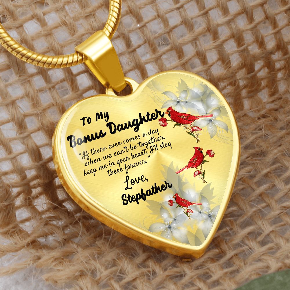 To My Bonus Daughter Heart Necklace Birthday Gift, Christmas Gift From Stepfather