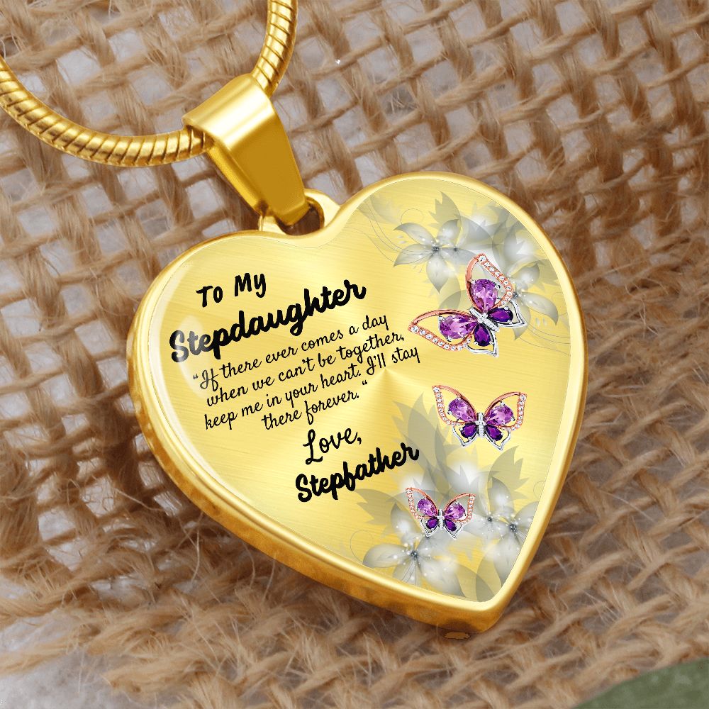 To My Stepdaughter Heart Necklace Christmas Gift, Birthday Gift From Stepfather