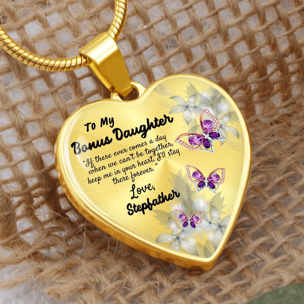 To My Bonus Daughter Heart Necklace Christmas Gift, Birthday Gift From Stepfather