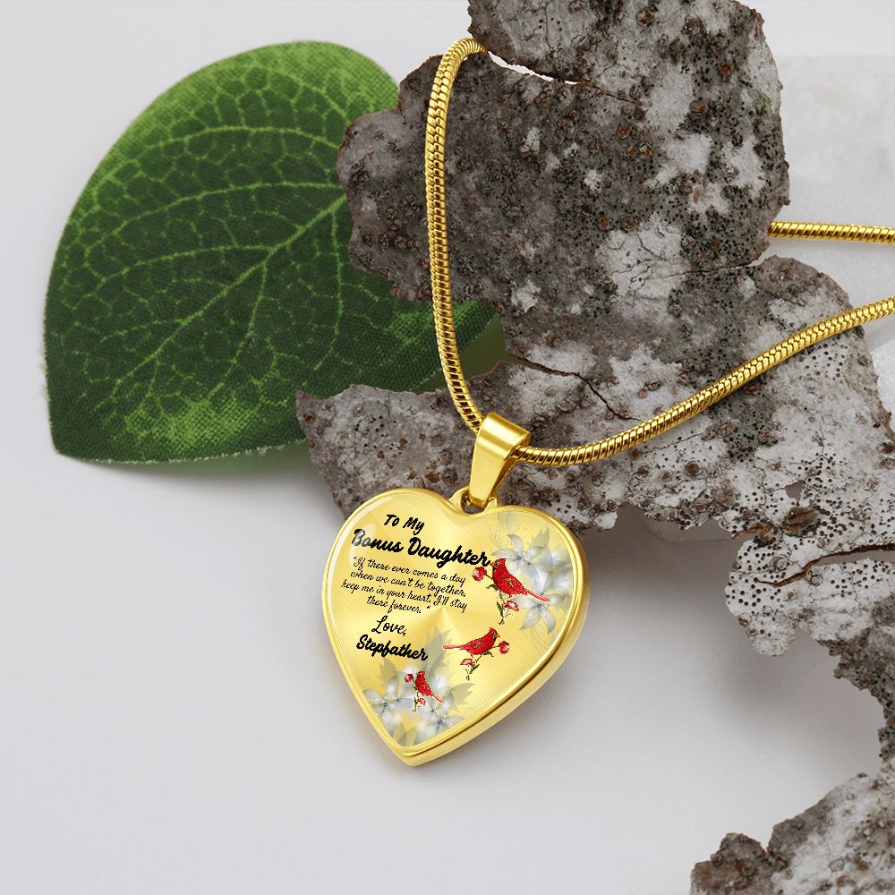 To My Bonus Daughter Heart Necklace Birthday Gift, Christmas Gift From Stepfather