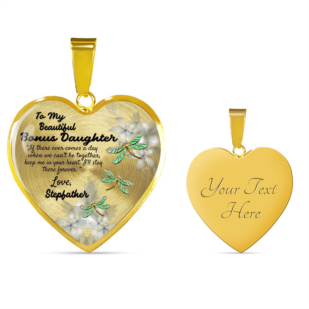 To My Beautiful Bonus Daughter Heart Necklace Birthday Gift, Christmas Gift From Stepfather