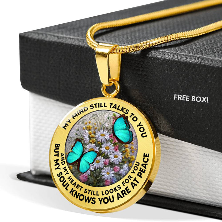 AG2908012 My Mind Still Talks To You Turquoise Butterflies Flower Luxury Necklace with Back Engraving