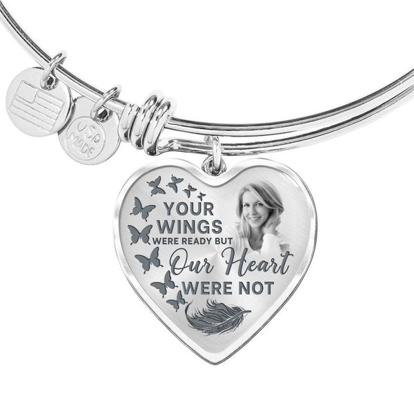 Butterfly Your Wings Were Ready Our Heart Memorial Heart Pendant Bangle HNLVBC0011