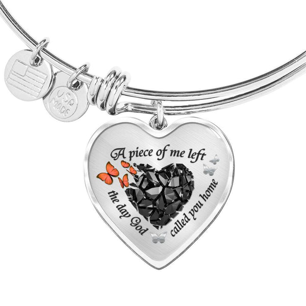 A Piece Of Me Left The Day God Called You Home Orange Butterflies Heart Pendant With Luxury Adjustable Bangle with Back Engraving