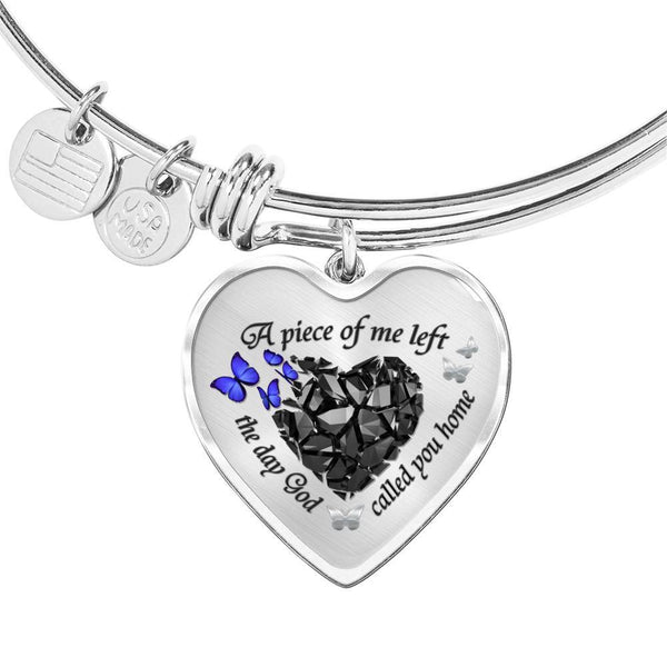 A Piece Of Me Left The Day God Called You Home Blue Butterflies Heart Pendant With Luxury Adjustable Bangle with Back Engraving
