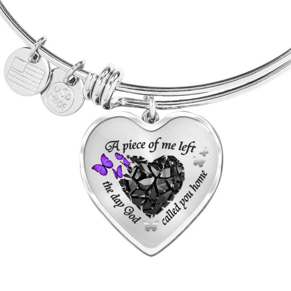 A Piece Of Me Left The Day God Called You Home Purple Butterflies Heart Pendant With Luxury Adjustable Bangle with Back Engraving