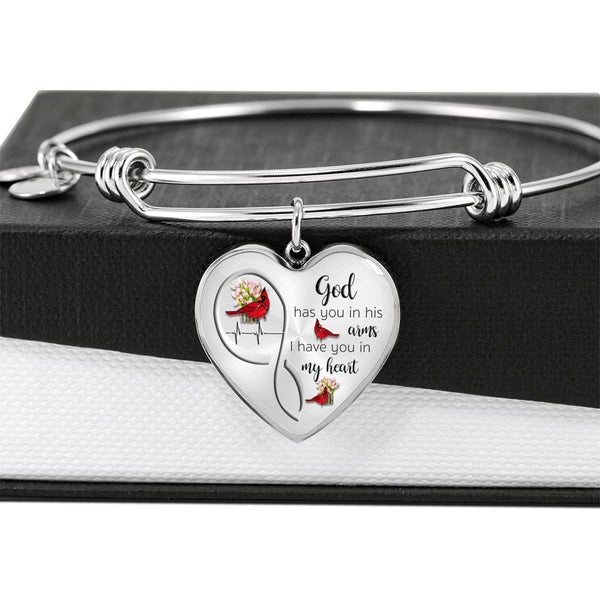 God Has You In His Arms Bird Flower SB0004  Heart Pendant With Luxury Adjustable Bangle with Back Engraving