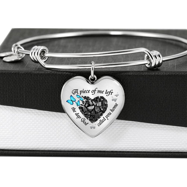 A Piece Of Me Left The Day God Called You Home Turquoise Butterflies Heart Pendant With Luxury Adjustable Bangle with Back Engraving