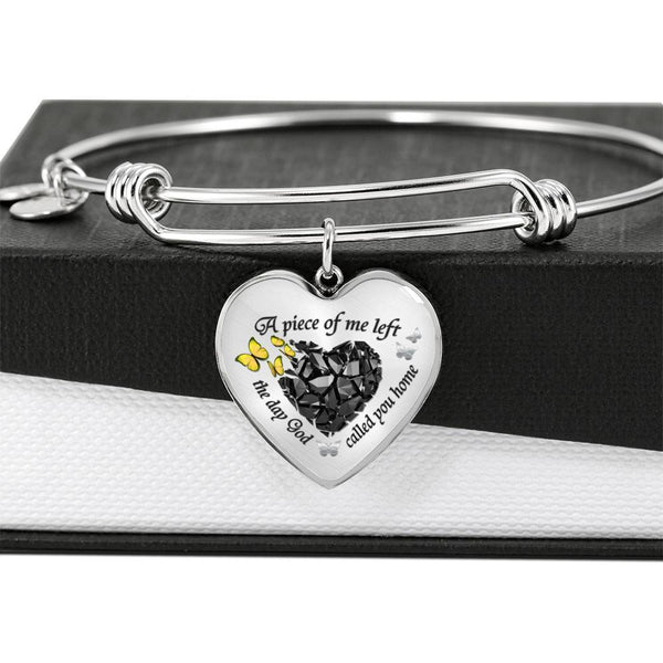 A Piece Of Me Left The Day God Called You Home Yellow Butterflies Heart Pendant With Luxury Adjustable Bangle with Back Engraving