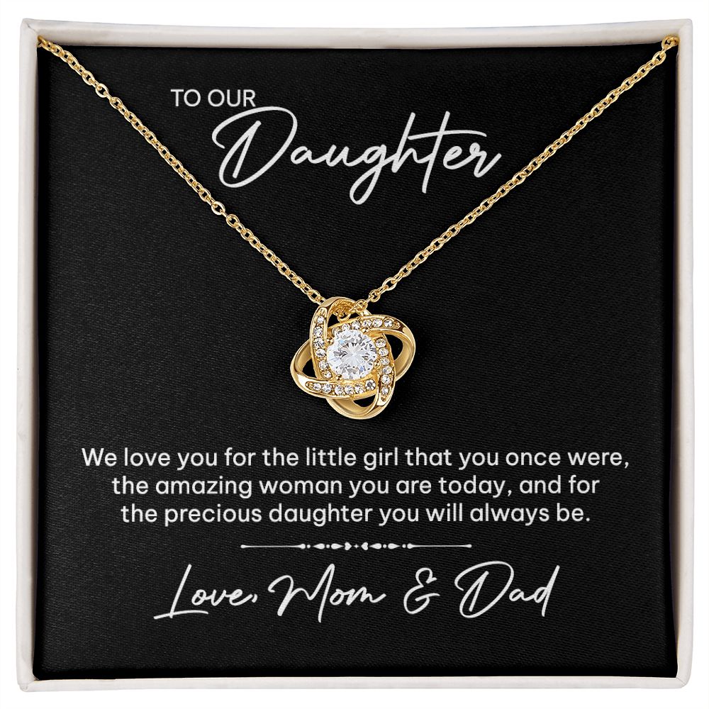 MC024 To Our Daughter We Love You Love Knot Necklace Gift From Mom and Dad