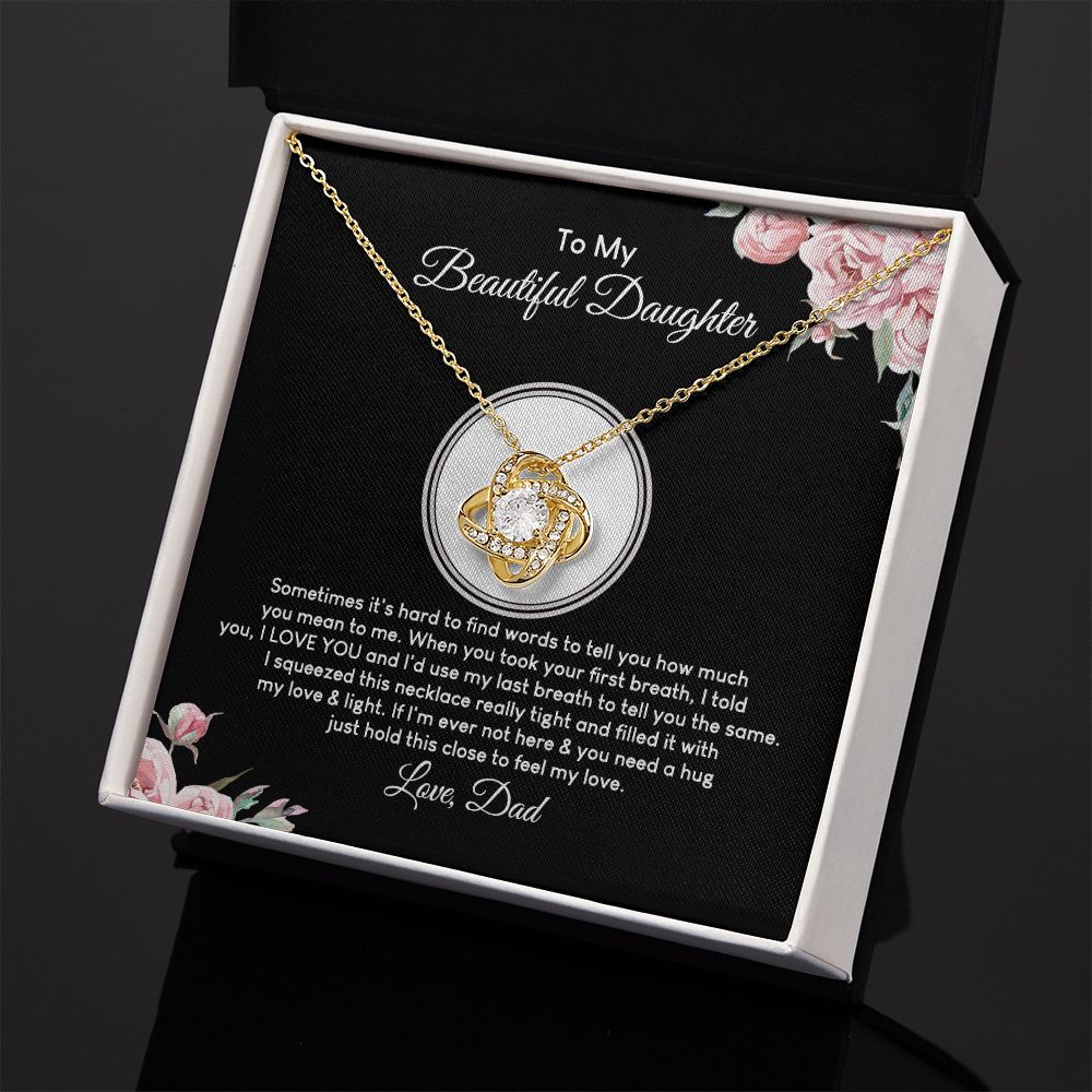 MC026 To My Beautiful Daughter I Love You Love Knot Necklace Gift From Dad