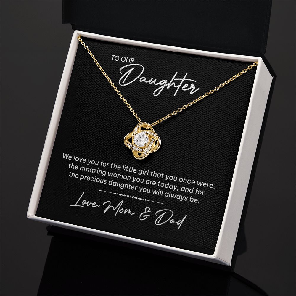 MC024 To Our Daughter We Love You Love Knot Necklace Gift From Mom and Dad
