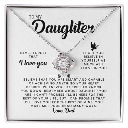 MC006 Daughter Never Forget That I Love You Love Knot Necklace Gift From Dad