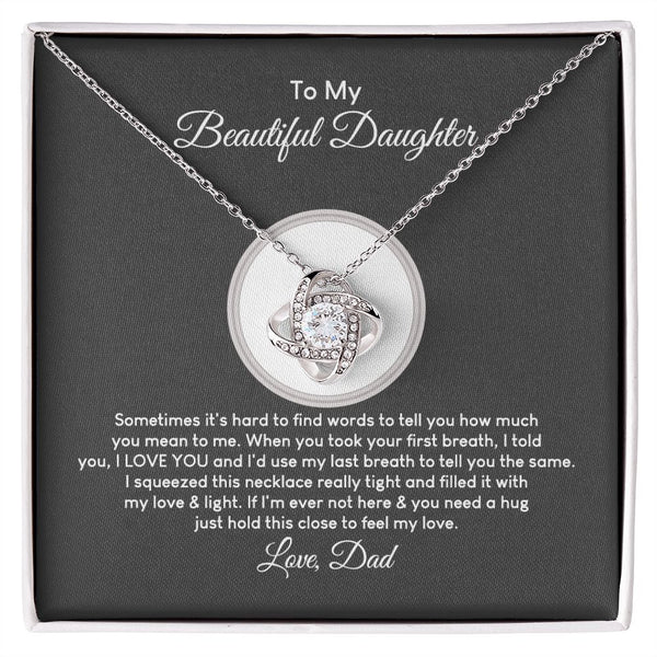MC018 To My Beautiful Daughter I Love You Love Knot Necklace Gift From Dad