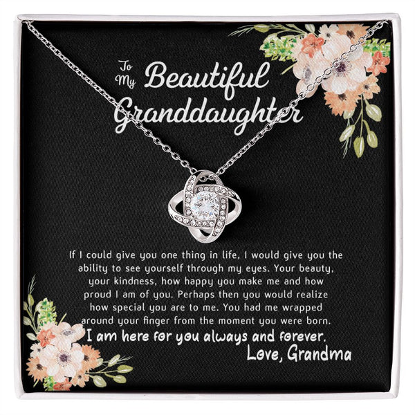 To My Beautiful Granddaughter Love Knot Necklace Gift From Grandma
