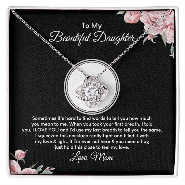 MC027 To My Beautiful Daughter I Love You Love Knot Necklace Gift From Mom