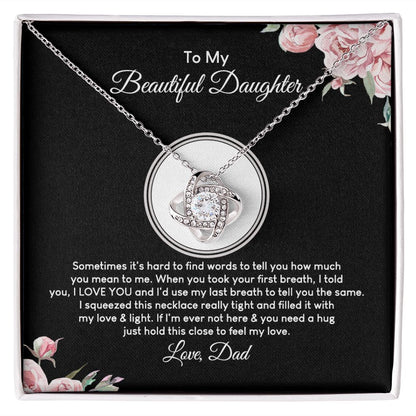 MC026 To My Beautiful Daughter I Love You Love Knot Necklace Gift From Dad