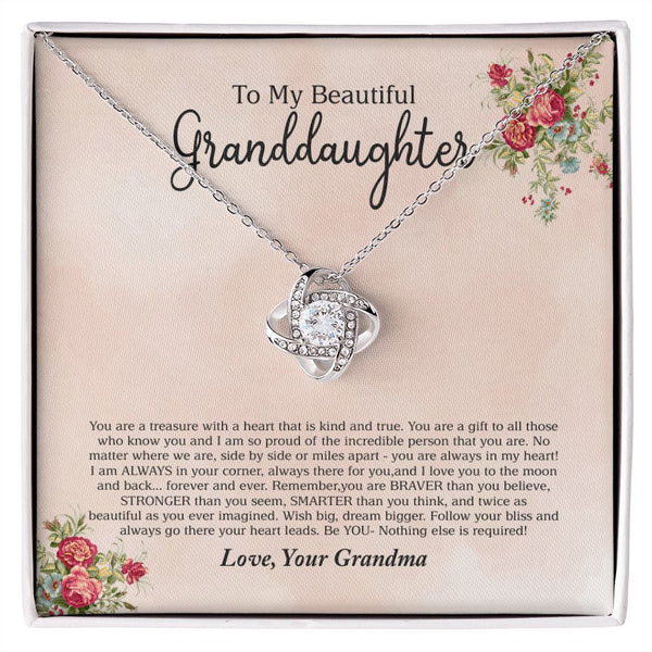 To My Granddaughter Love Knot Necklace Gift From Grandma