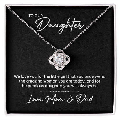 MC024 To Our Daughter We Love You Love Knot Necklace Gift From Mom and Dad