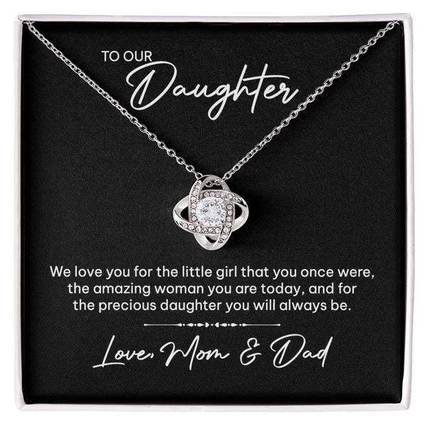 MC024 To Our Daughter We Love You Love Knot Necklace Gift From Mom and Dad