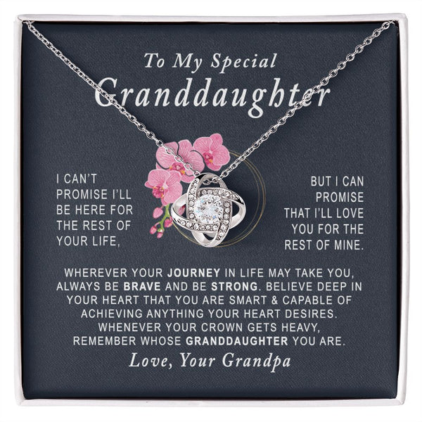 To My Special Granddaughter Love Knot Necklace Gift From Grandpa