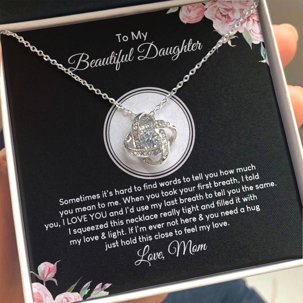 MC027 To My Beautiful Daughter I Love You Love Knot Necklace Gift From Mom