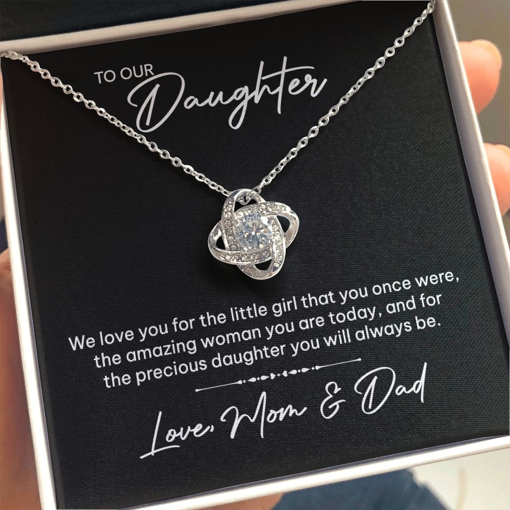 MC024 To Our Daughter We Love You Love Knot Necklace Gift From Mom and Dad
