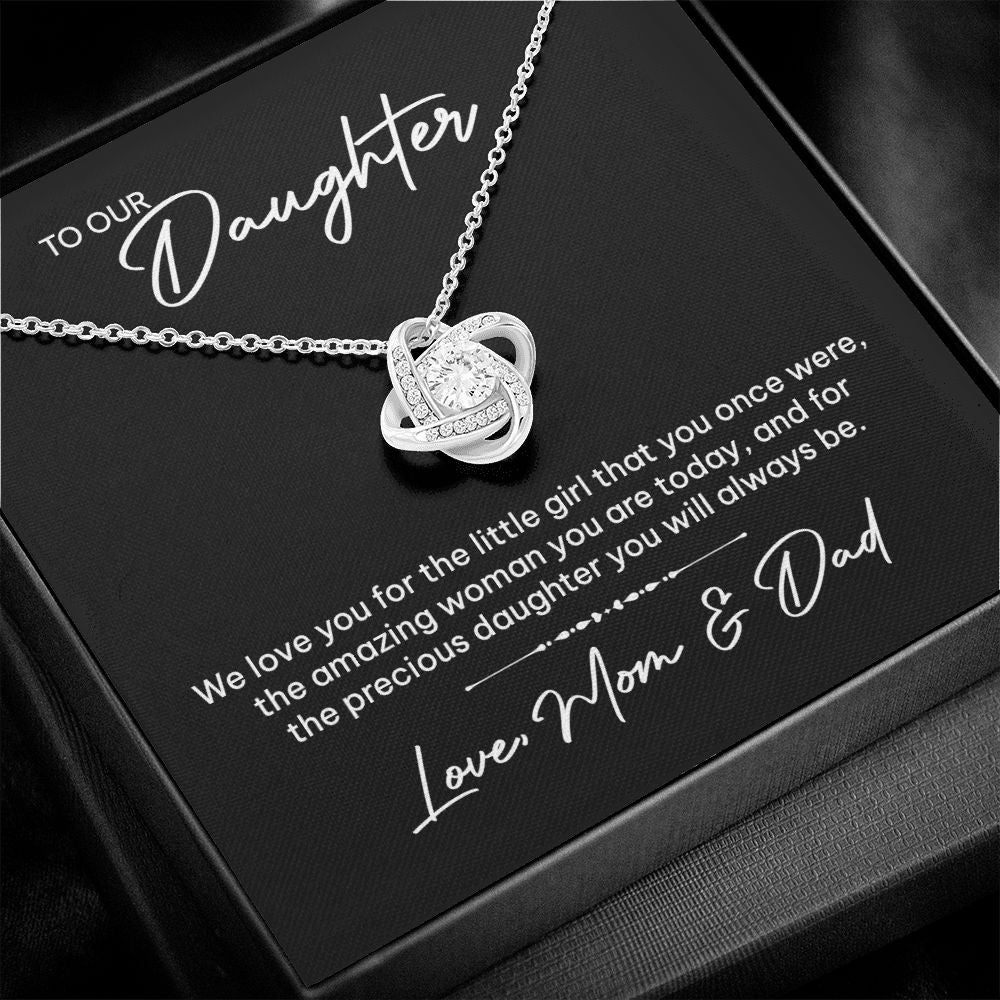 MC024 To Our Daughter We Love You Love Knot Necklace Gift From Mom and Dad