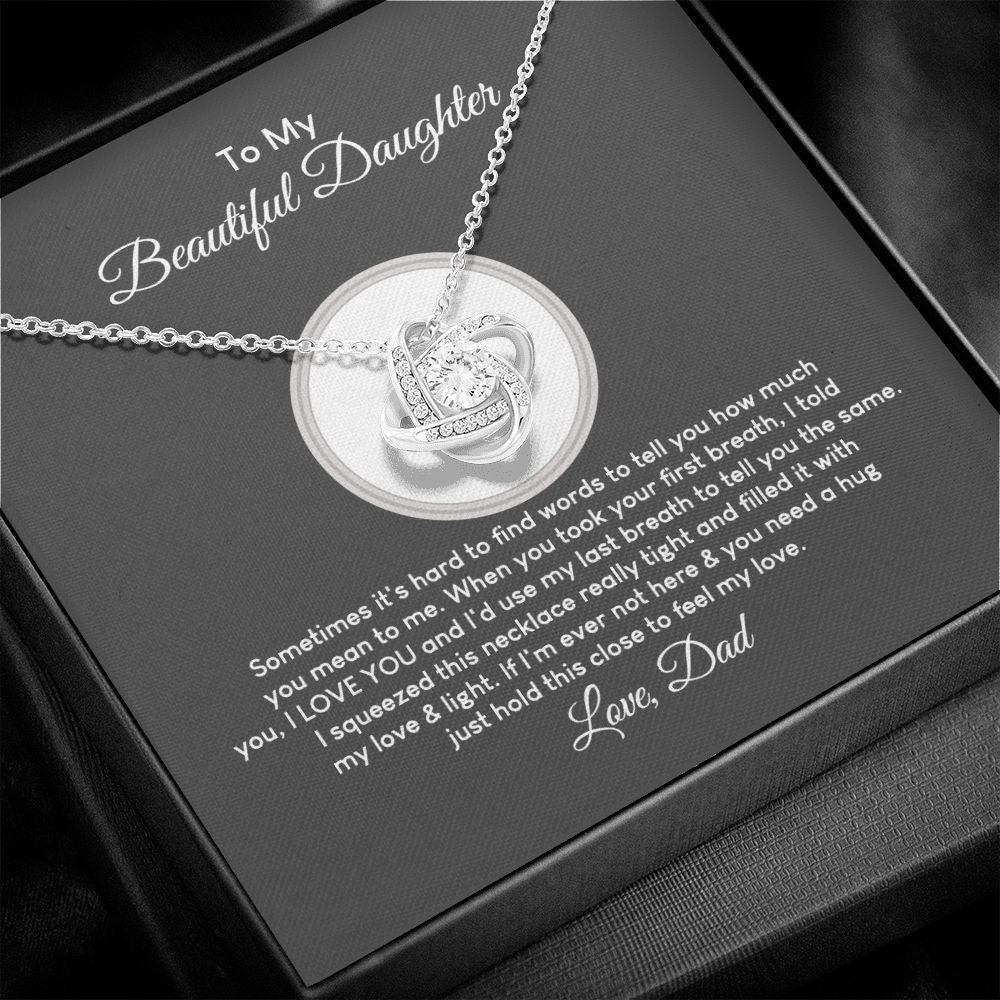 MC018 To My Beautiful Daughter I Love You Love Knot Necklace Gift From Dad