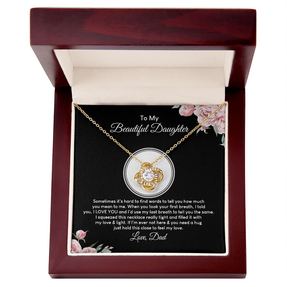 MC026 To My Beautiful Daughter I Love You Love Knot Necklace Gift From Dad