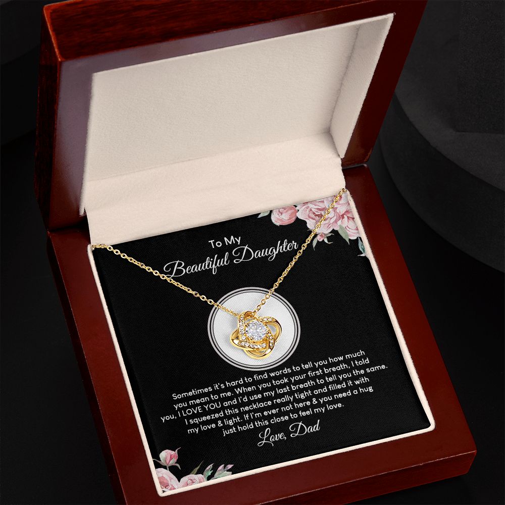 MC026 To My Beautiful Daughter I Love You Love Knot Necklace Gift From Dad