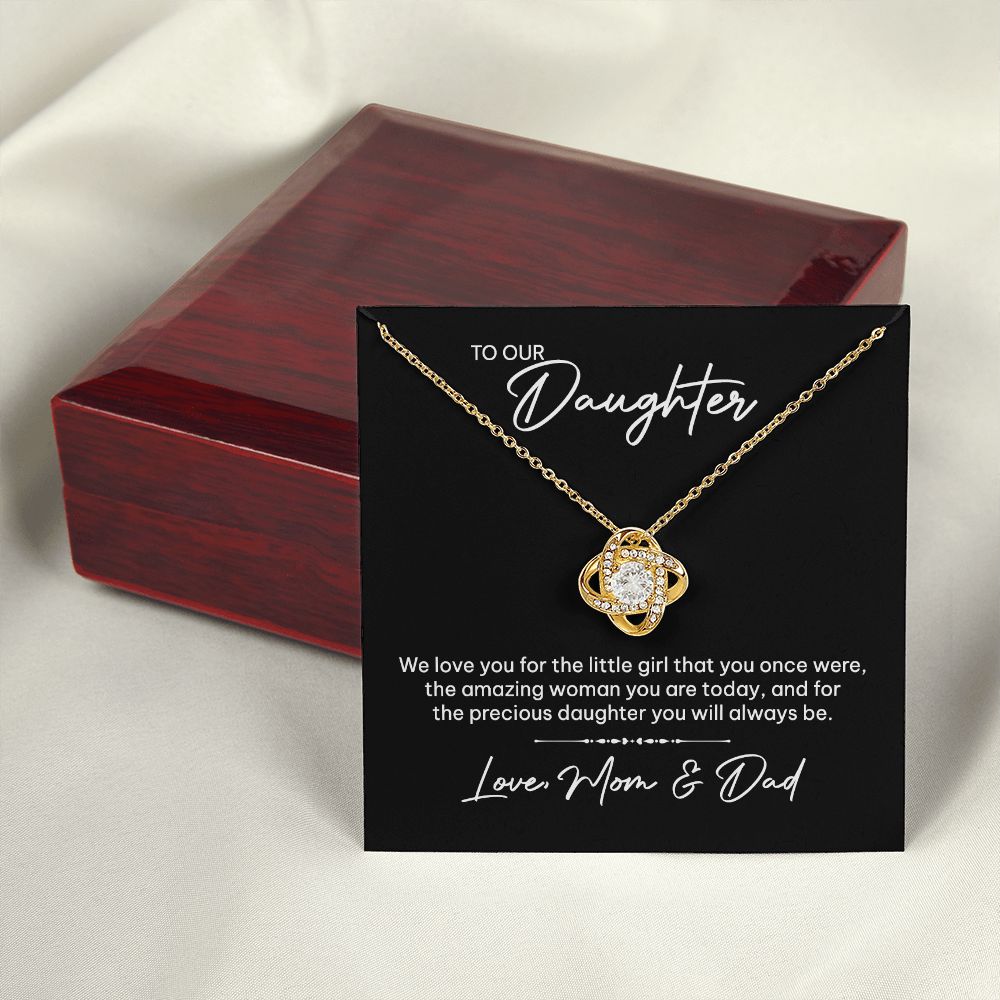 MC024 To Our Daughter We Love You Love Knot Necklace Gift From Mom and Dad