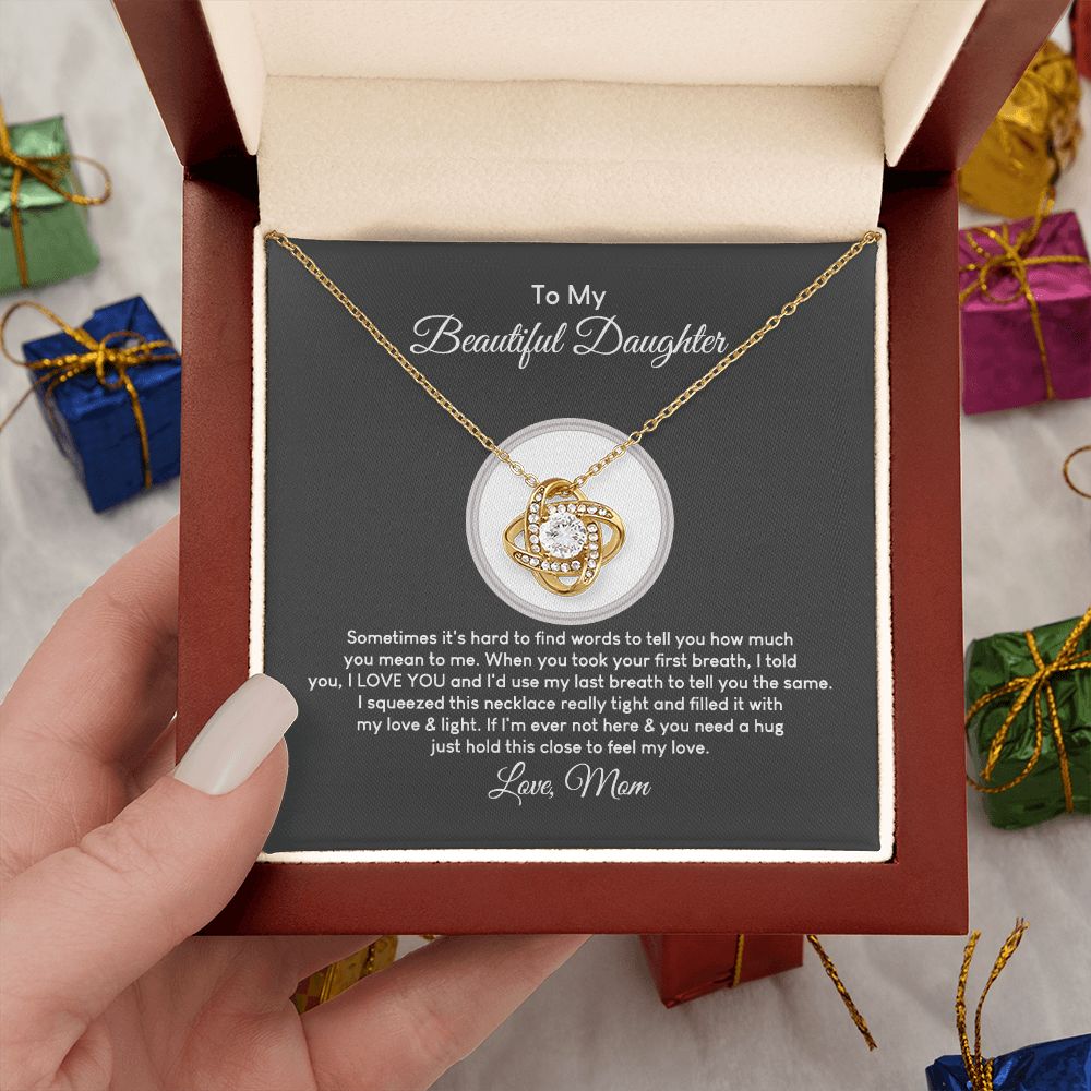 MC017 To My Beautiful Daughter I Love You Love Knot Necklace Gift From Mom