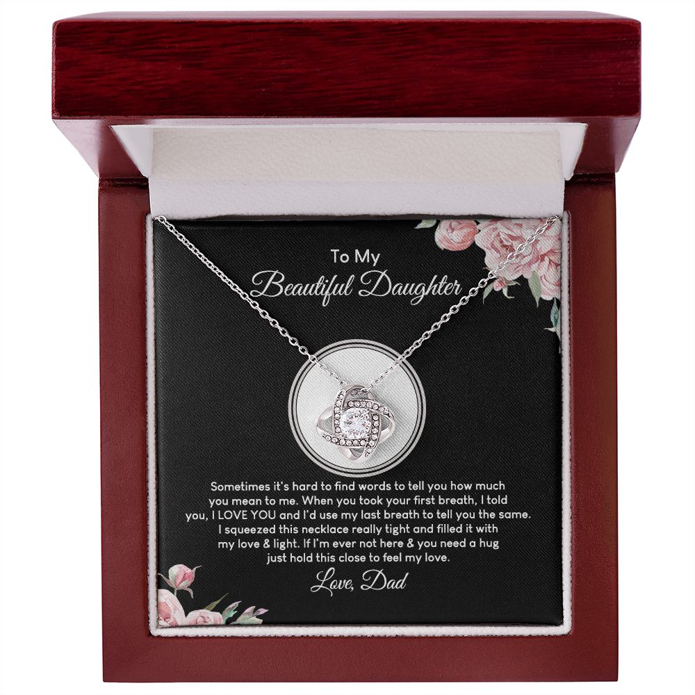 MC026 To My Beautiful Daughter I Love You Love Knot Necklace Gift From Dad