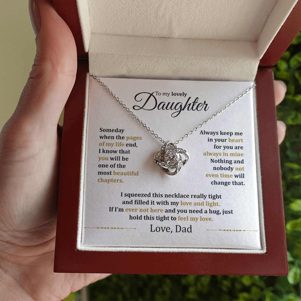 MC014 Daughter Hold This Tight To Feel My Love Love Knot Necklace Gift From Dad
