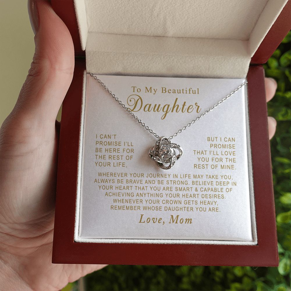 MC003 To My Beautiful Daughter Always Be Brave and Be Strong Love Knot Necklace Gift From Mom