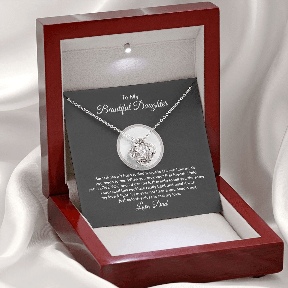 MC018 To My Beautiful Daughter I Love You Love Knot Necklace Gift From Dad
