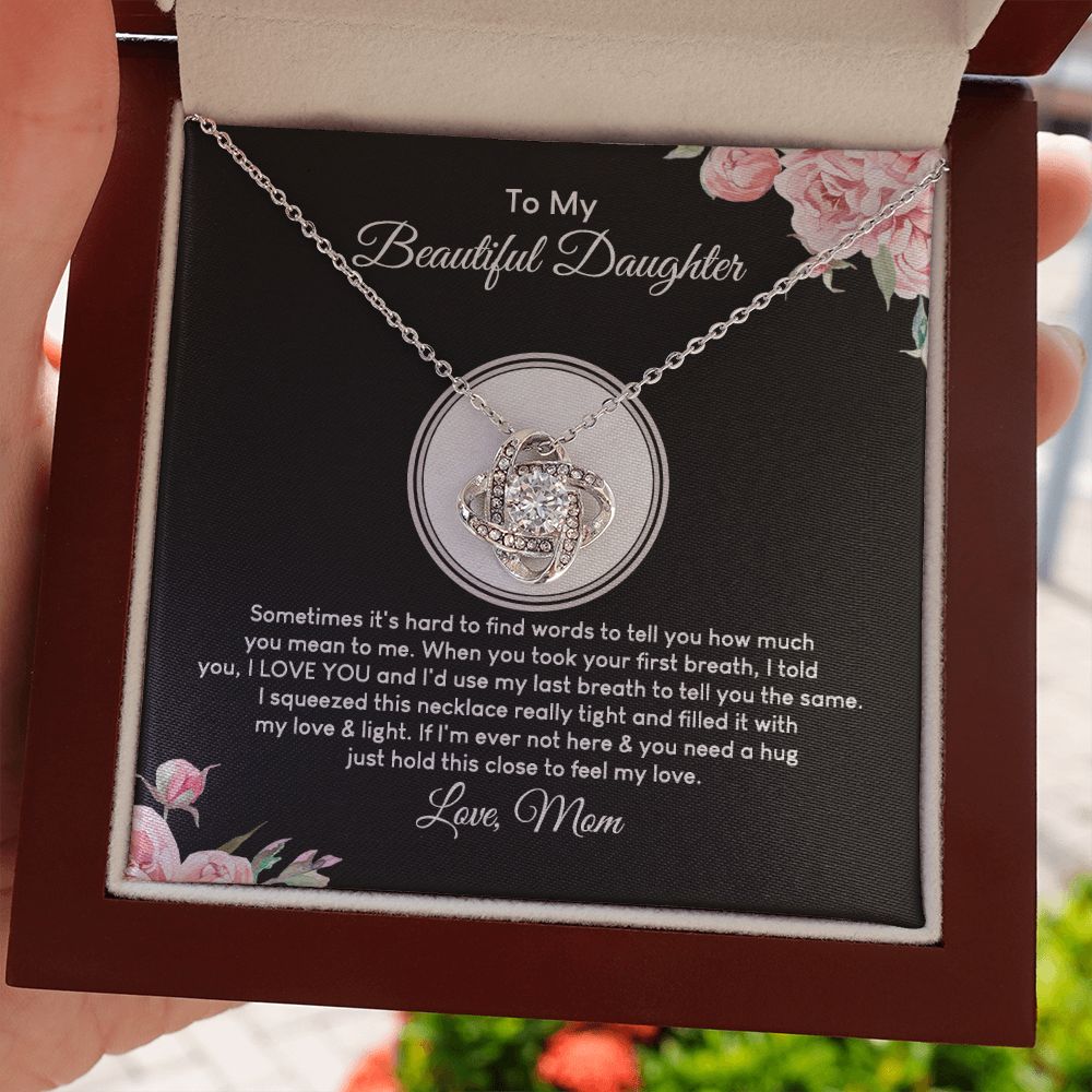 MC027 To My Beautiful Daughter I Love You Love Knot Necklace Gift From Mom