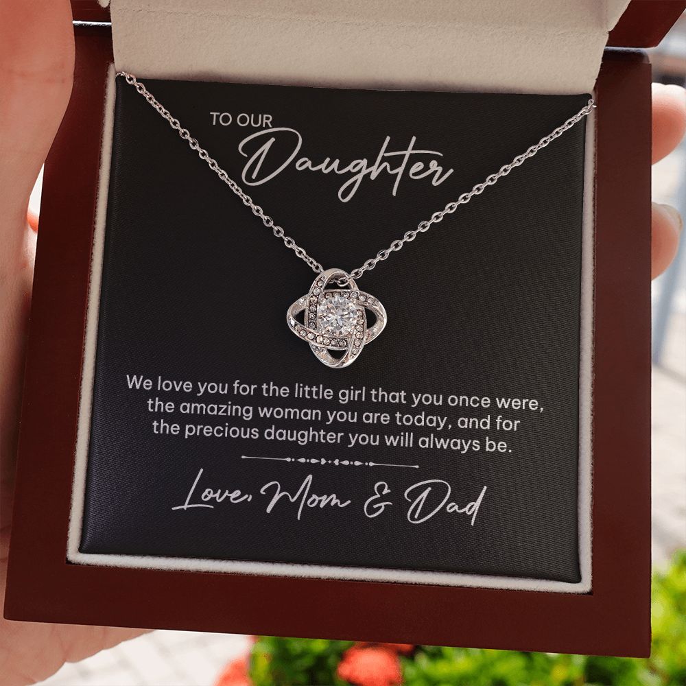 MC024 To Our Daughter We Love You Love Knot Necklace Gift From Mom and Dad